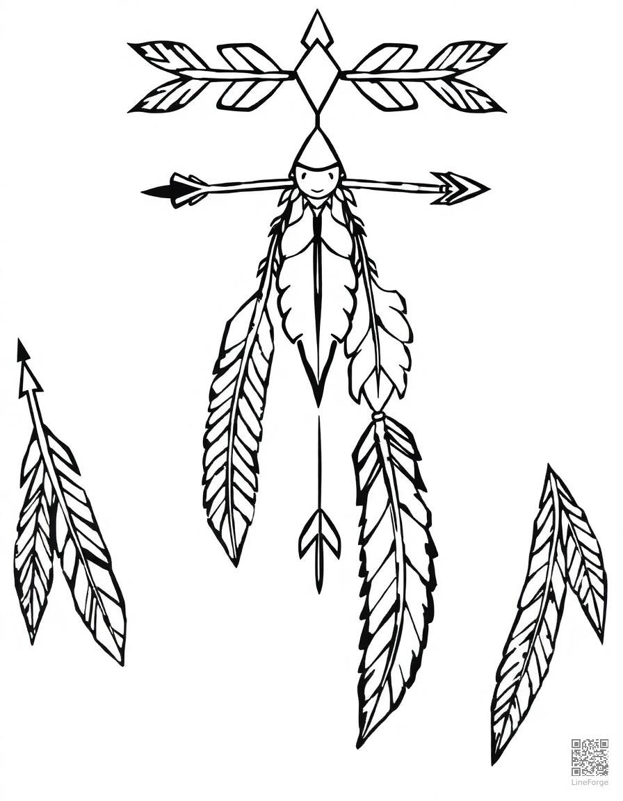 bohemian pattern with arrows and feathers coloring page Manga style - free printable
