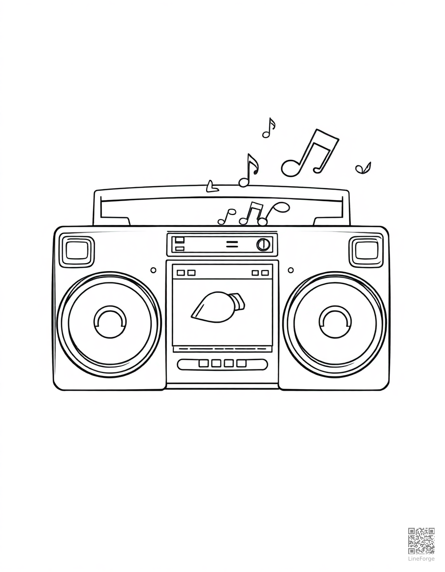 boombox with music notes coming out coloring page Contour style - free printable