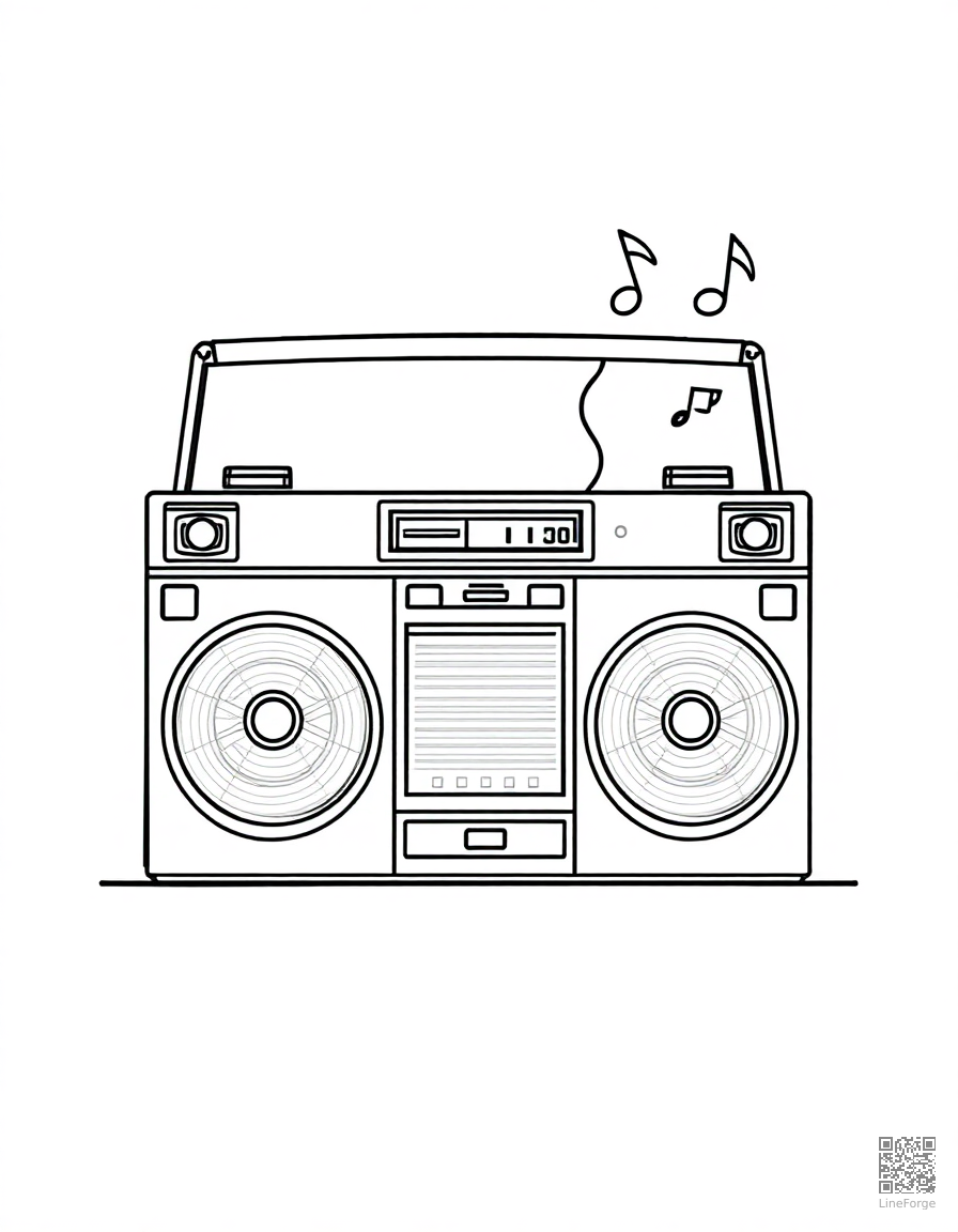 boombox with music notes coming out coloring page Minimal style - free printable
