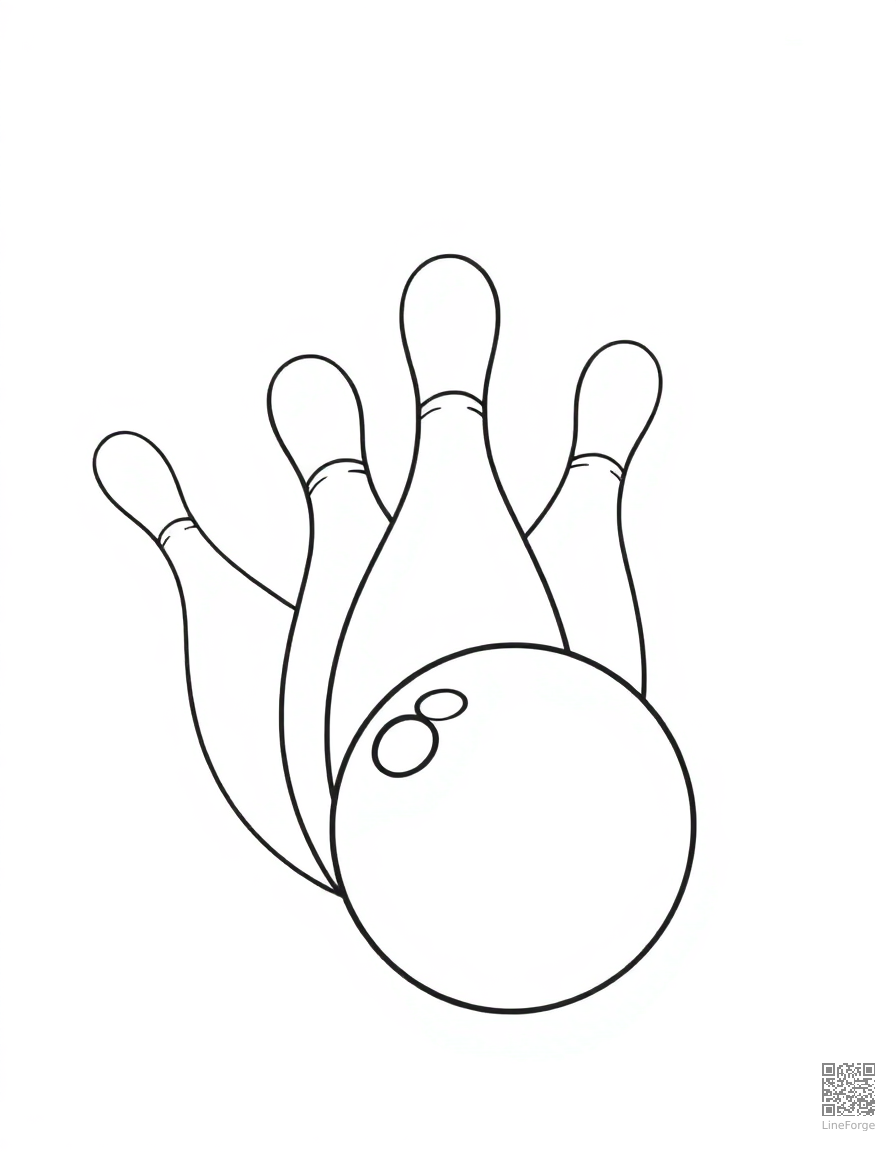 bowling strike with pins flying coloring page Contour style - free printable