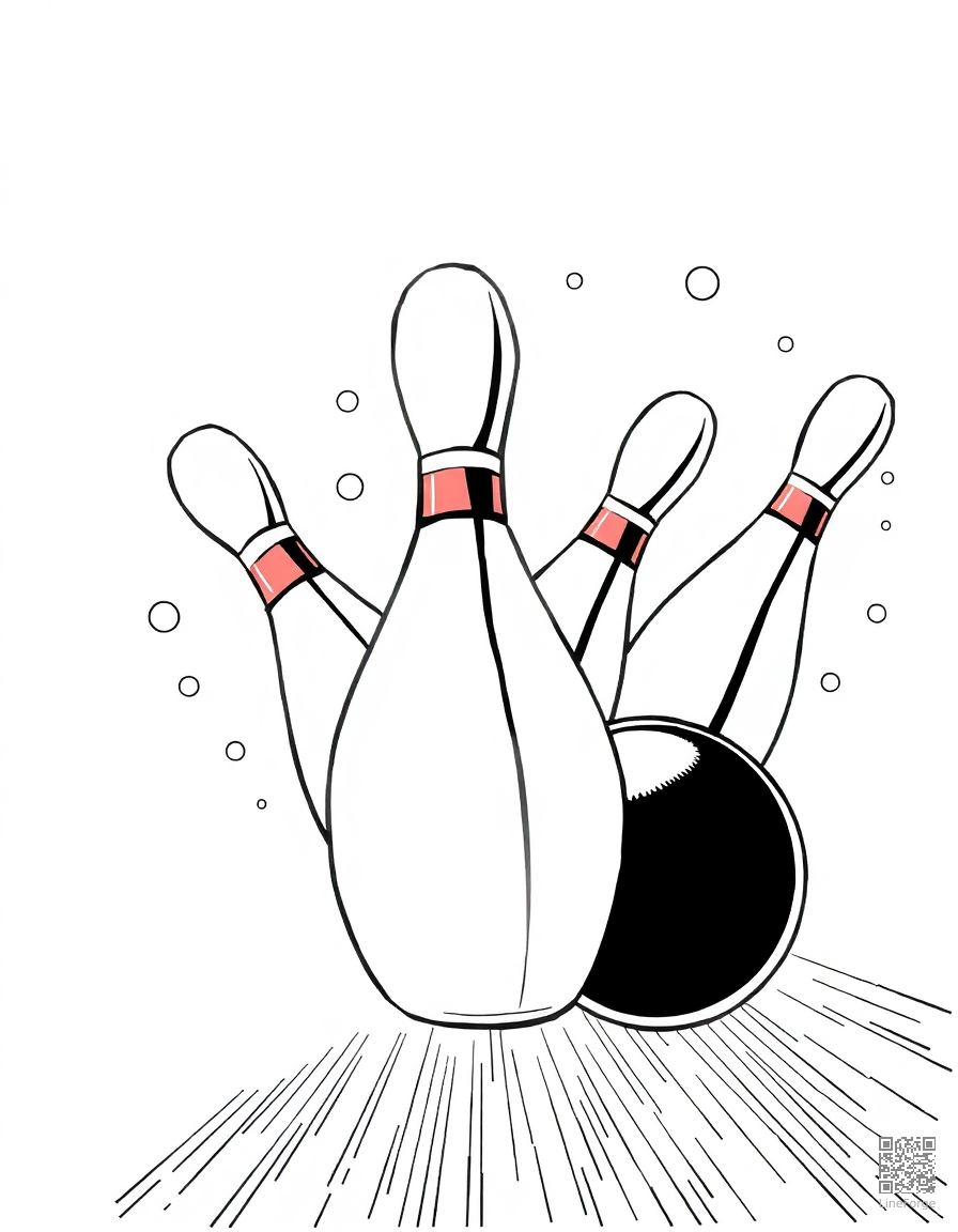 bowling strike with pins flying coloring page Manga style - free printable