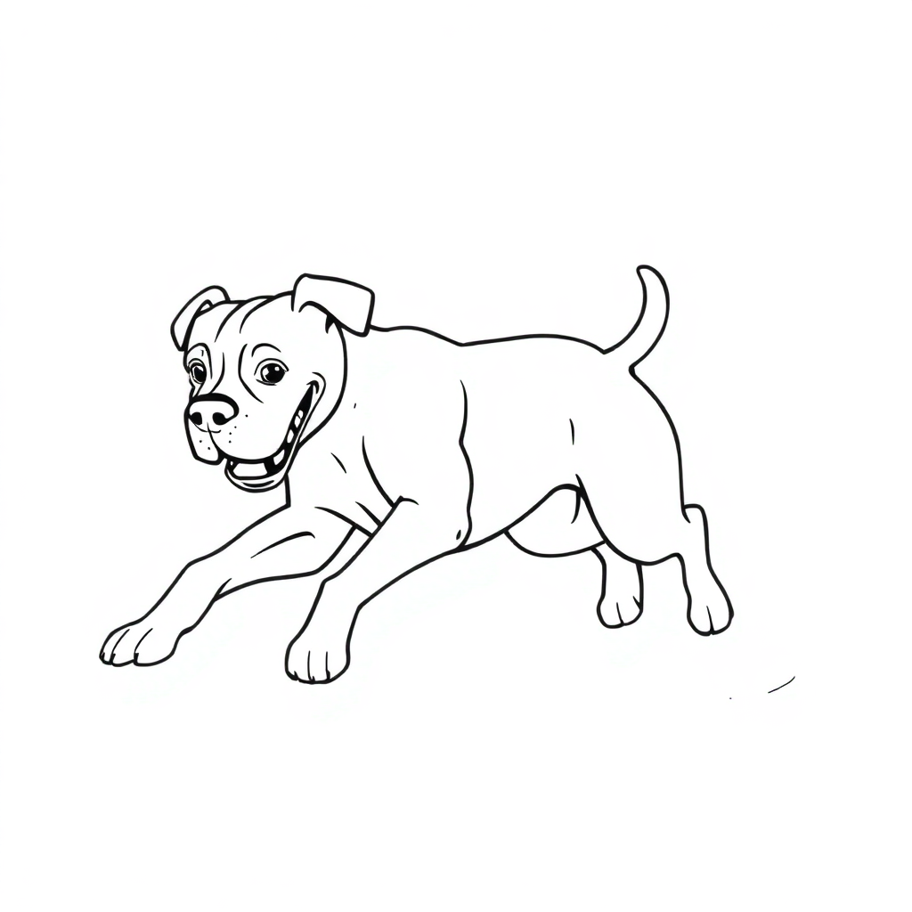 Boxer dog — playing and running, energetic and joyful coloring page Contour style - free printable
