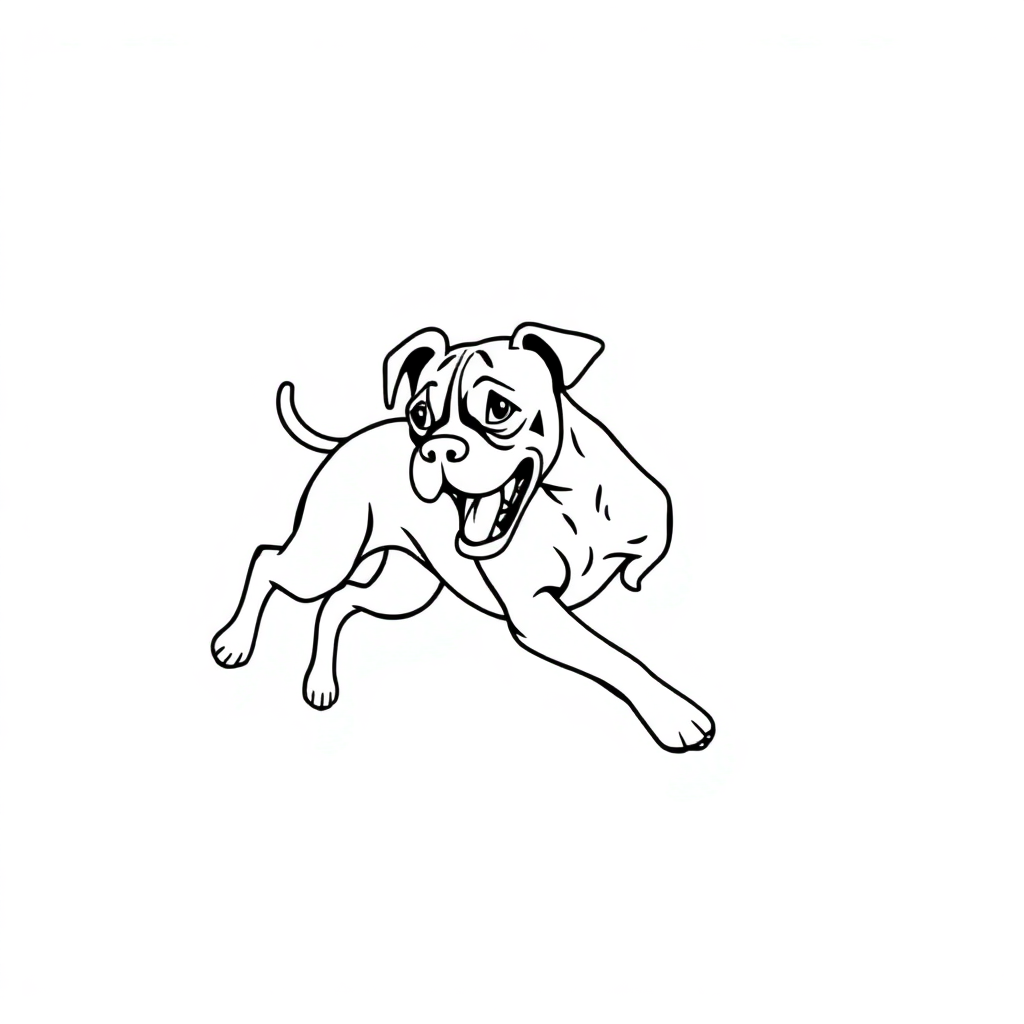 Boxer dog — playing and running, energetic and joyful coloring page Minimal style - free printable