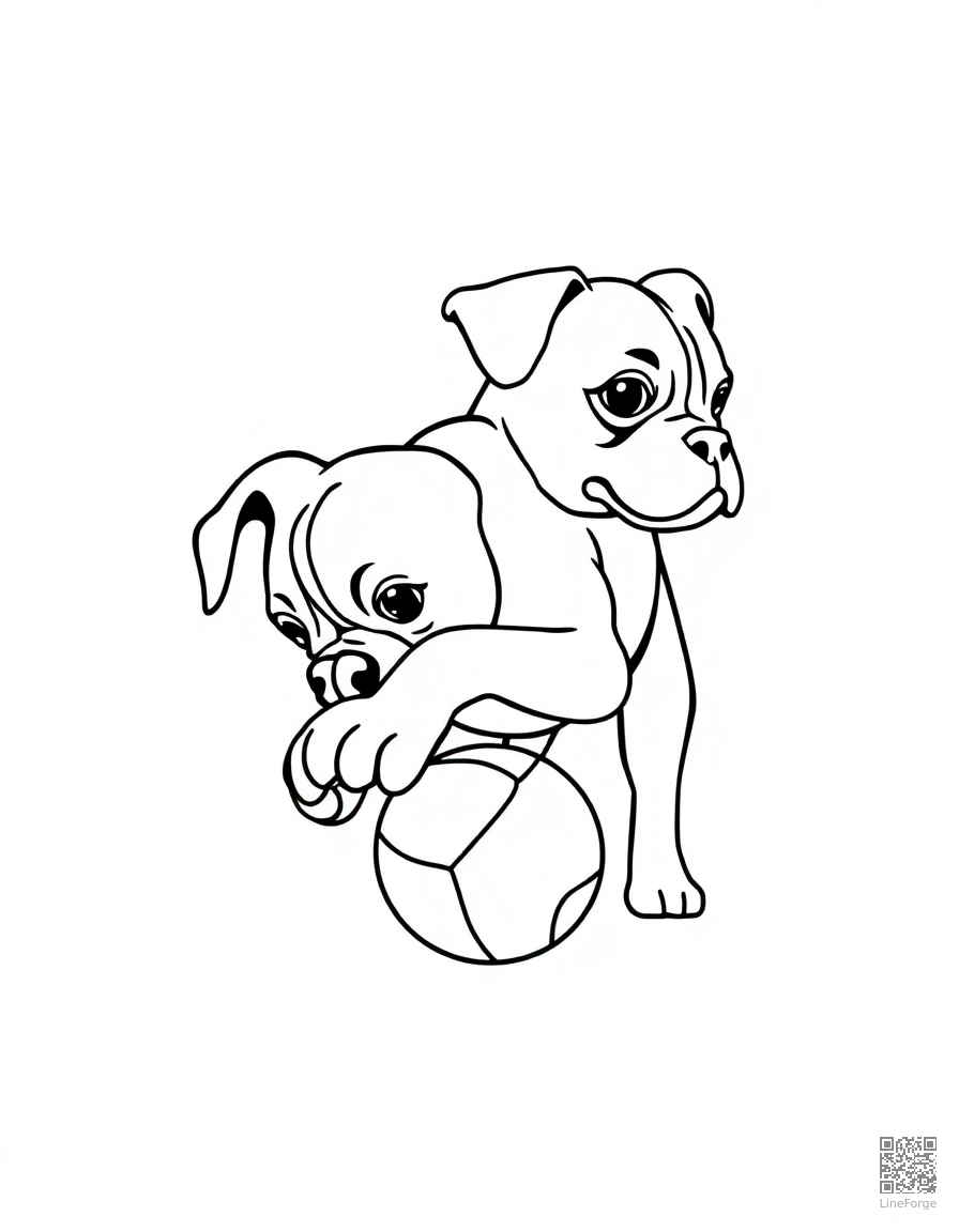 boxer puppy playing with a ball coloring page Minimal style - free printable