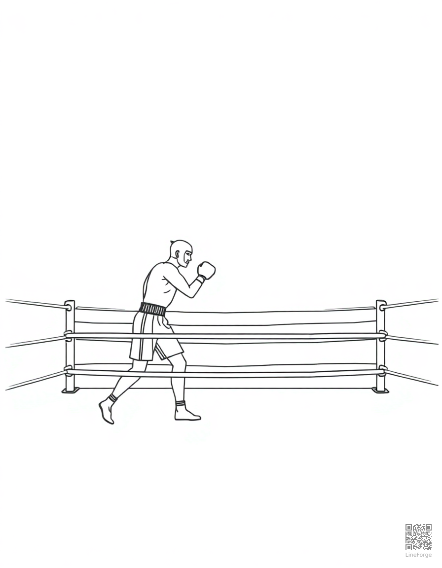 Free boxing match in a ring coloring page in minimal style — printable line art