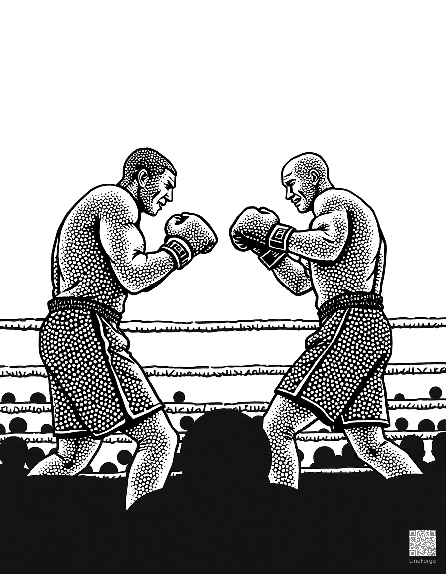 boxing match in a ring coloring page Stipple style free printable