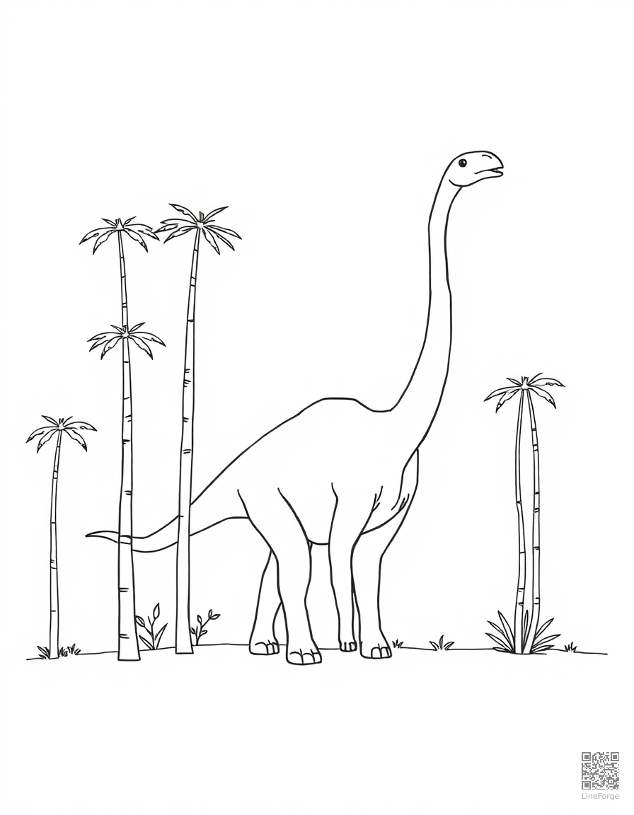 Brachiosaurus eating from tall trees coloring page Minimal style - free printable