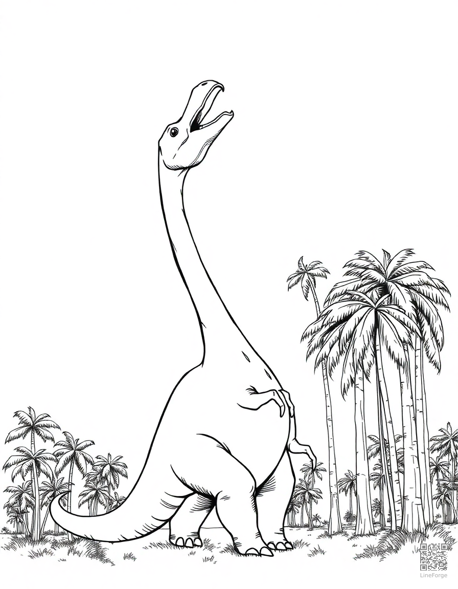 brachiosaurus reaching up to eat from tall trees coloring page Manga style - free printable