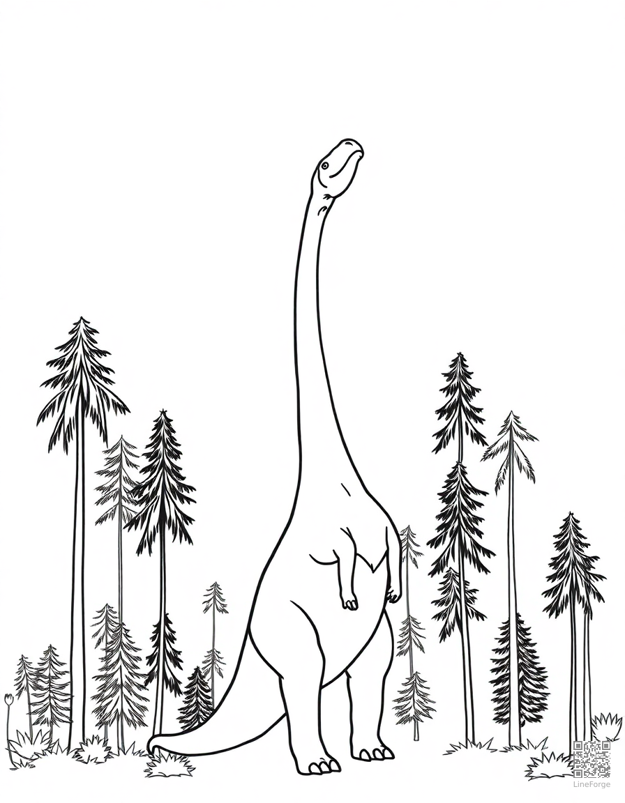 brachiosaurus reaching up to eat from tall trees coloring page Minimal style - free printable
