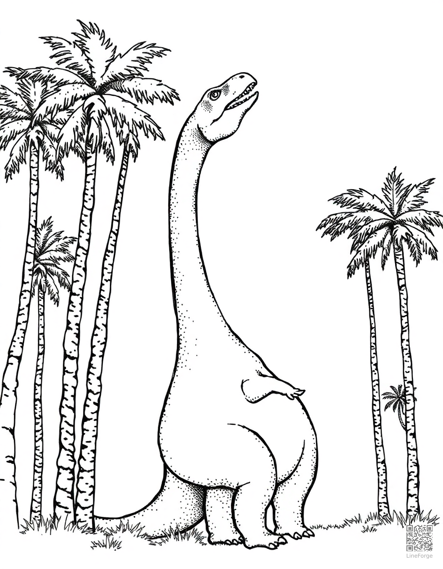 brachiosaurus reaching up to eat from tall trees coloring page Stipple style - free printable