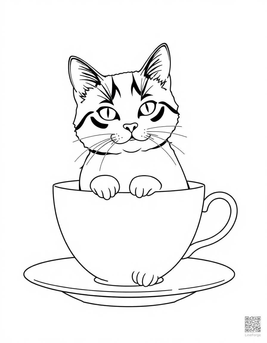 british shorthair cat sitting in a tea cup coloring page Minimal style - free printable