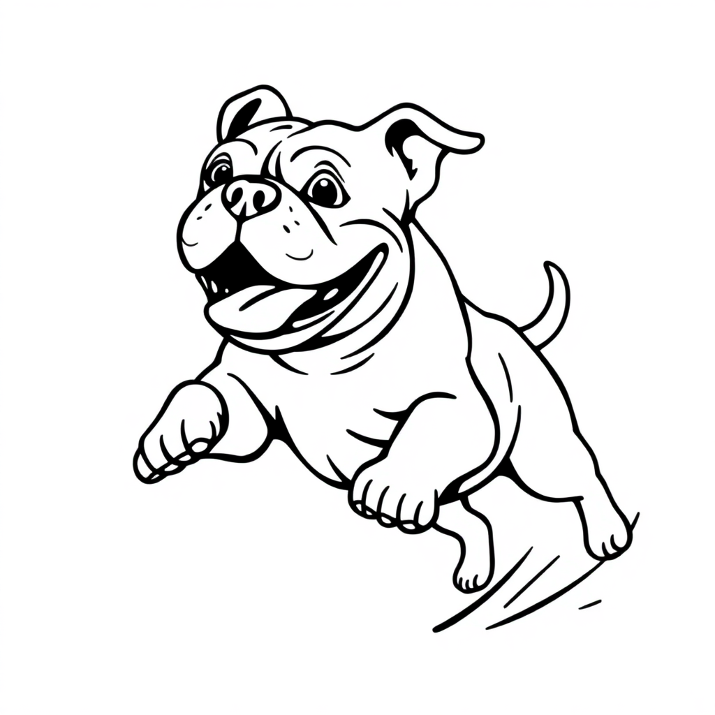 Bulldog dog — playing and running, energetic and joyful coloring page Minimal style - free printable