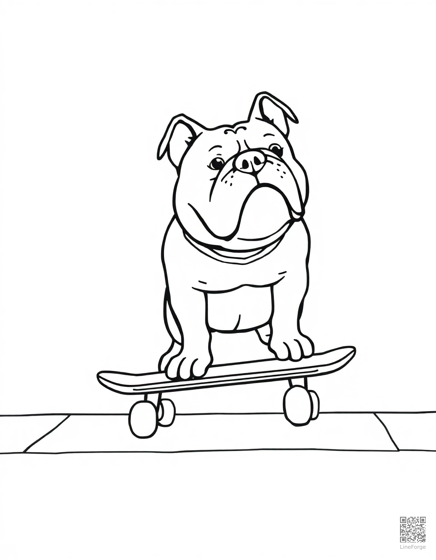 bulldog skateboarding on a sidewalk coloring page Minimal style - free printable