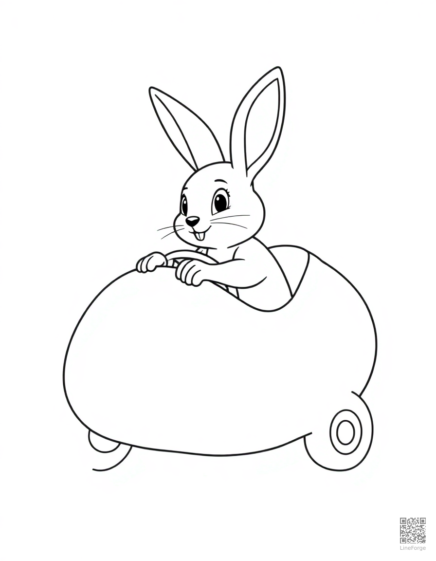 bunny driving an egg-shaped car coloring page Contour style - free printable