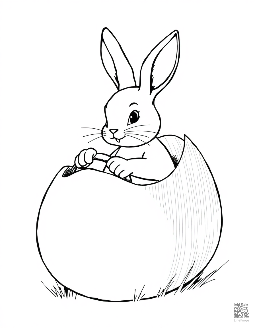 bunny driving an egg-shaped car coloring page Crosshatch style - free printable