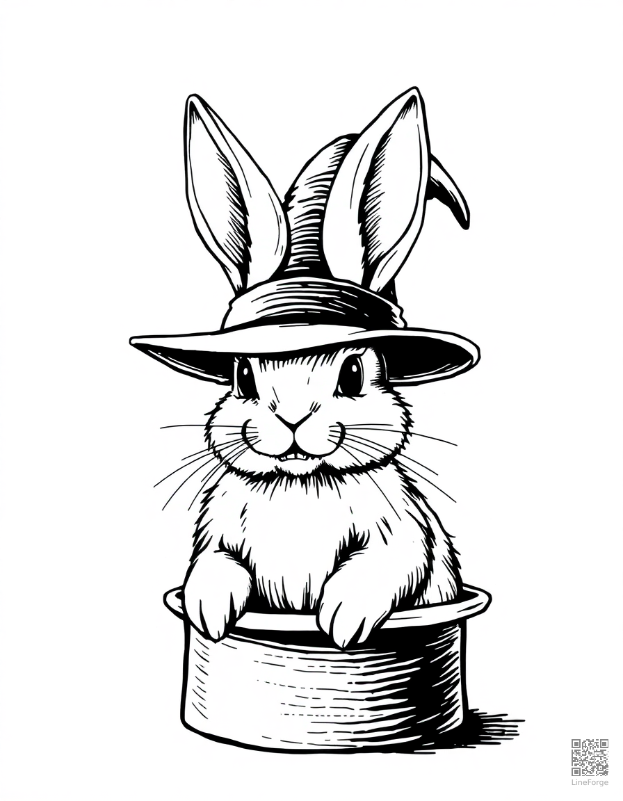 bunny in a magicians hat coloring page Crosshatch style - free printable