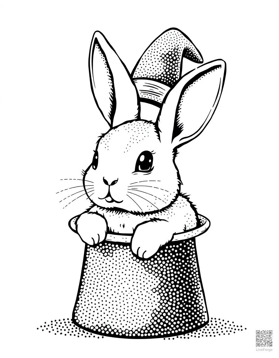 bunny in a magicians hat coloring page Stipple style - free printable