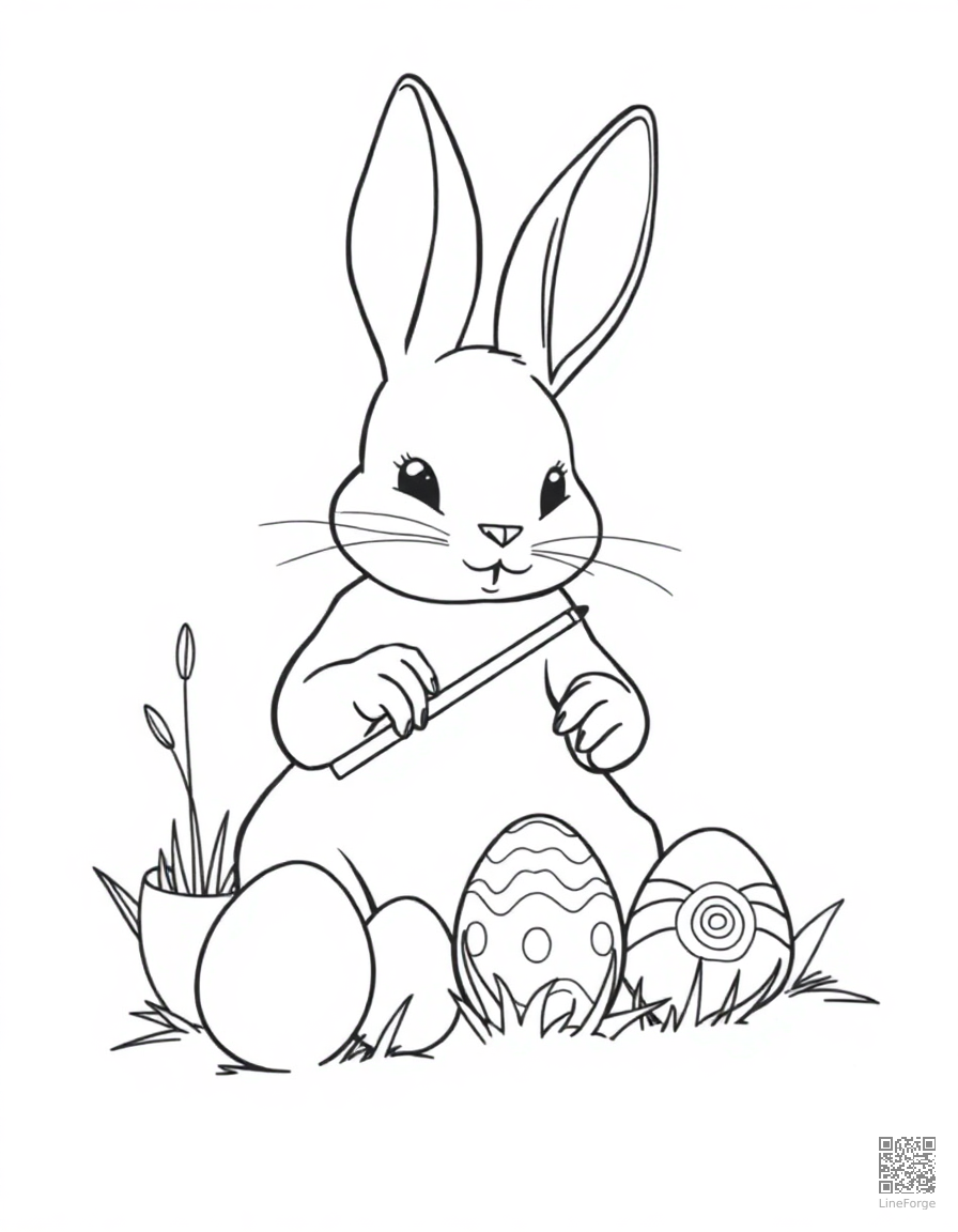bunny painting easter eggs coloring page Contour style - free printable