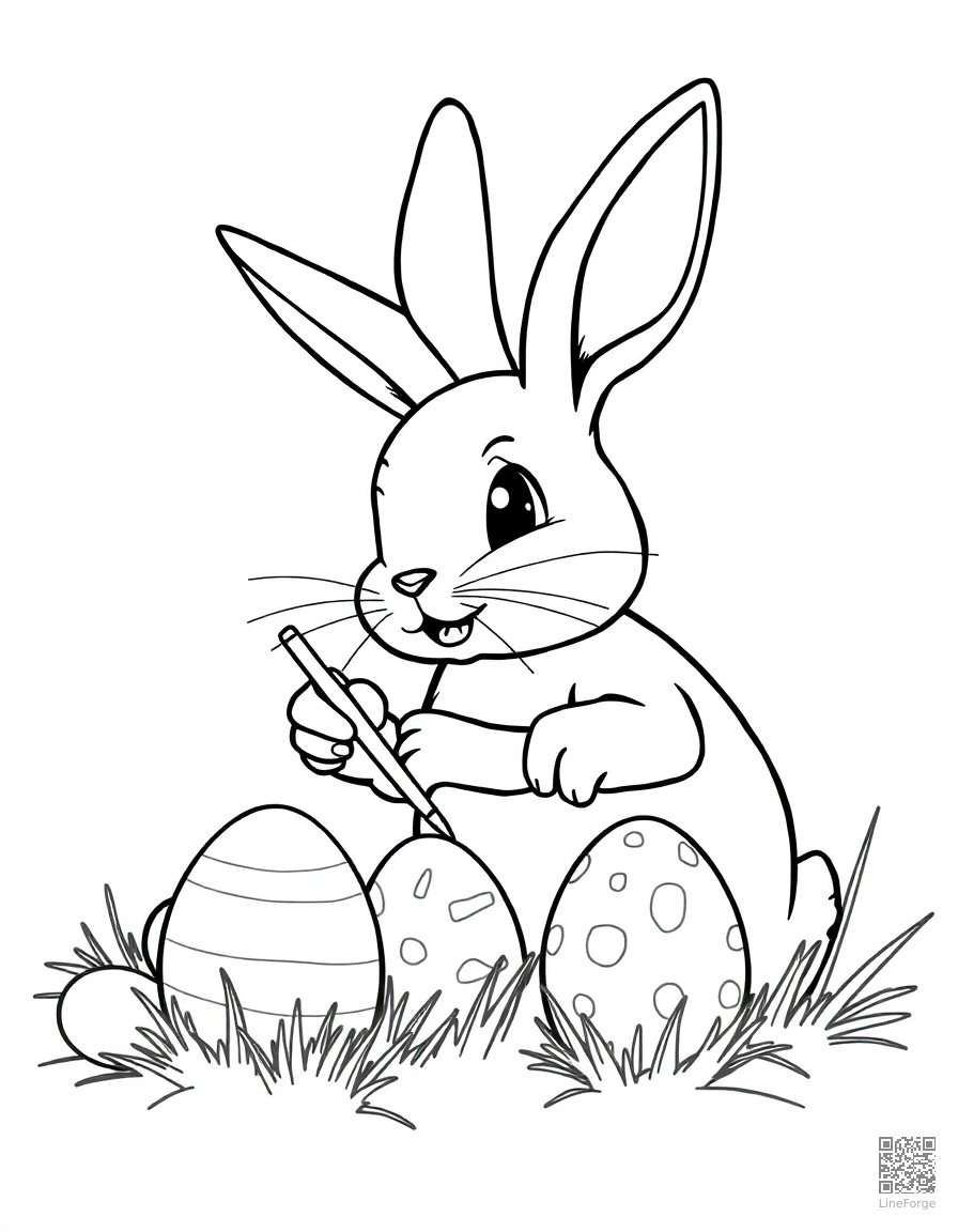bunny painting easter eggs coloring page Manga style - free printable