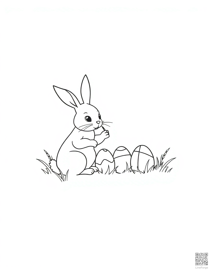bunny painting easter eggs coloring page Minimal style - free printable