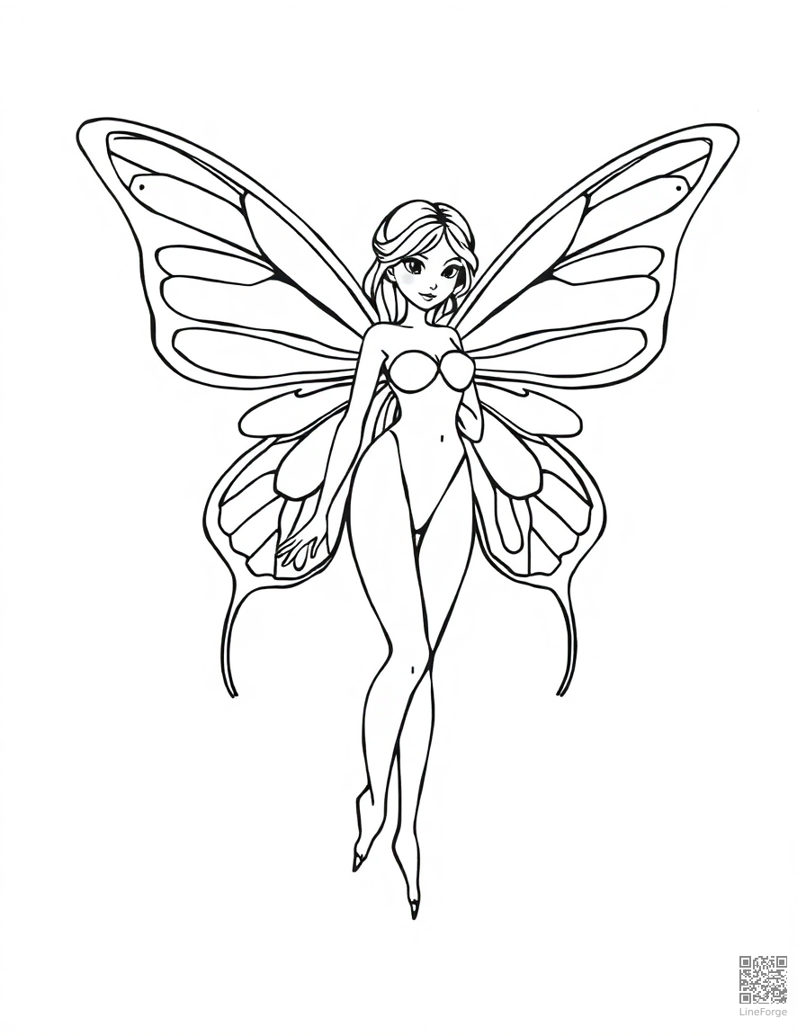 butterfly fairy with human body and butterfly wings coloring page Contour style - free printable