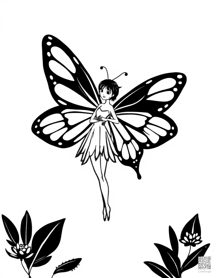 butterfly fairy with human body and butterfly wings coloring page Minimal style - free printable