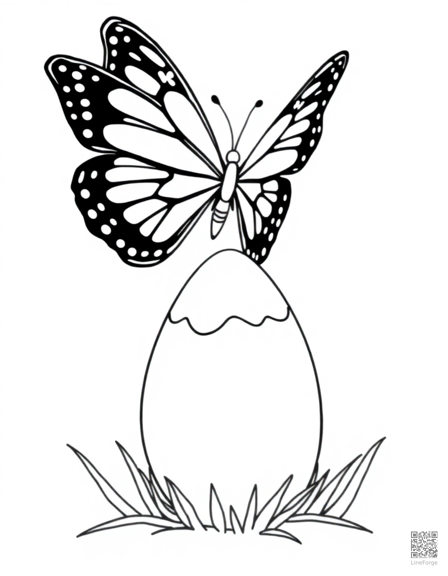 butterfly landing on an easter egg coloring page Contour style - free printable