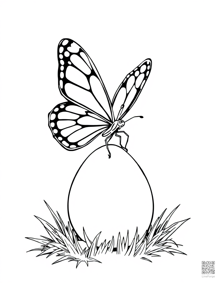butterfly landing on an easter egg coloring page Manga style - free printable