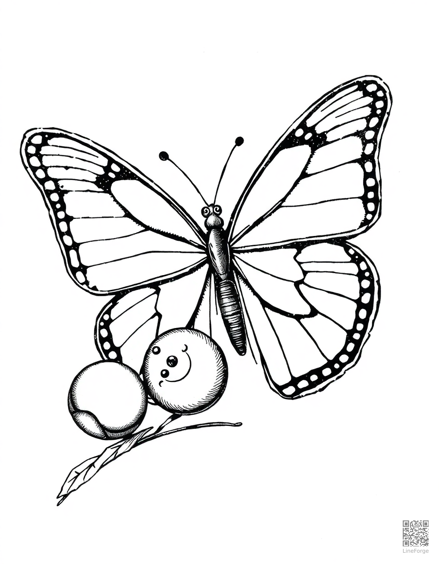 butterfly life cycle from egg to adult coloring page Crosshatch style - free printable
