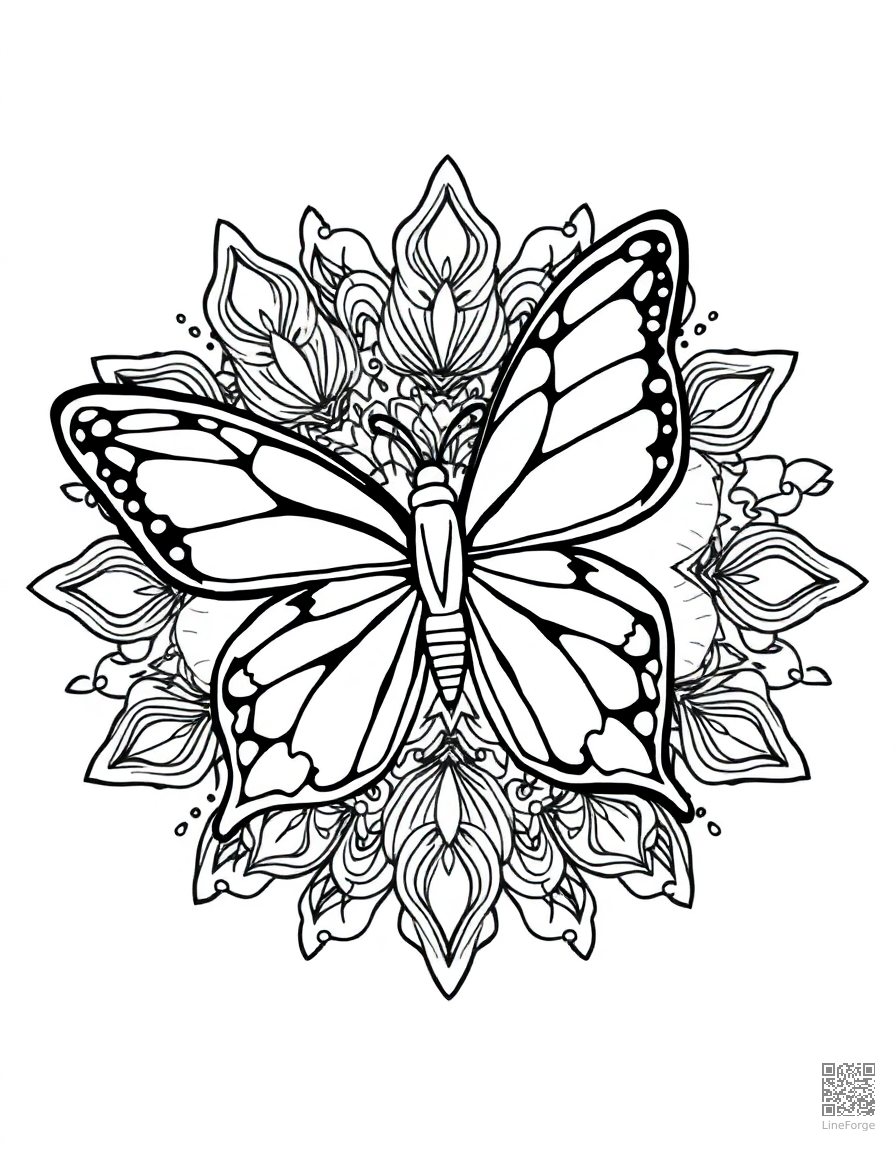 butterfly mosaic mandala pattern coloring page Manga style - free printable
