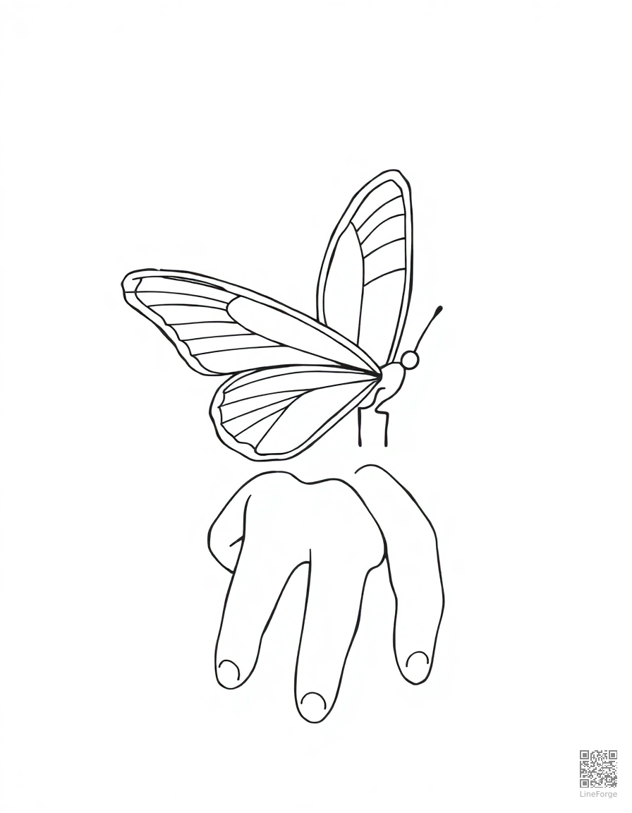 butterfly on a child hand coloring page Minimal style - free printable