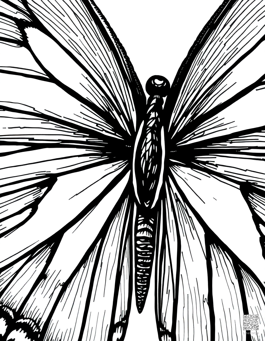 butterfly wings close-up with detailed patterns coloring page Crosshatch style - free printable