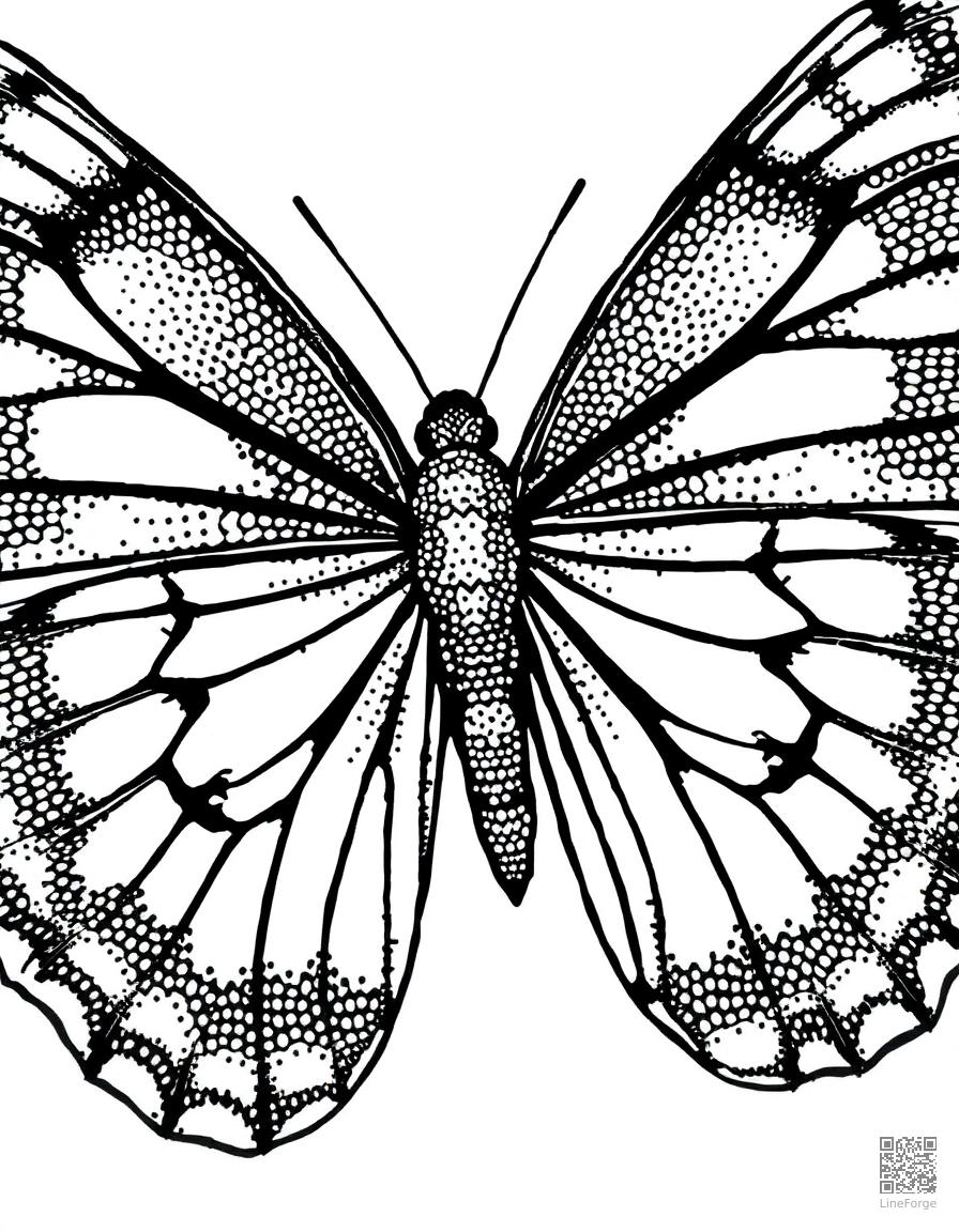 butterfly wings close-up with detailed patterns coloring page Stipple style - free printable