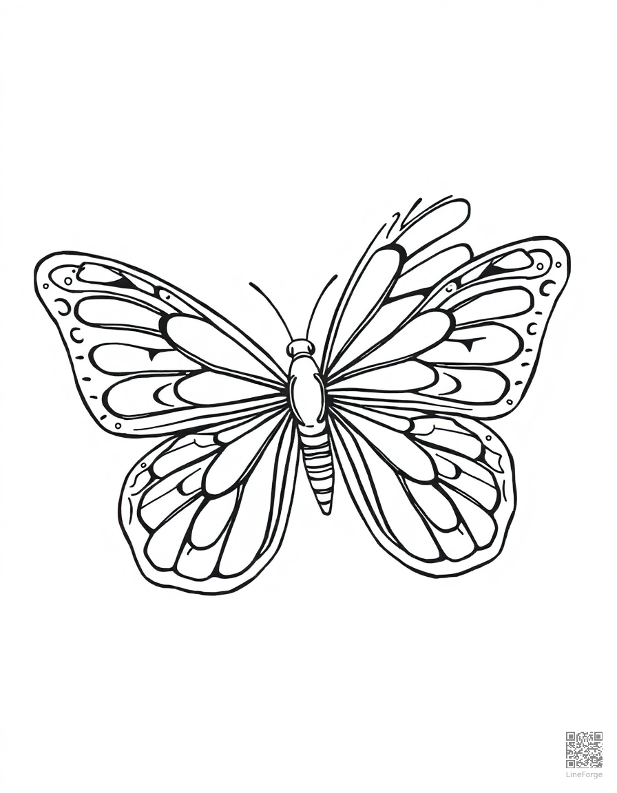 Butterfly with intricate wing patterns coloring page Contour style - free printable