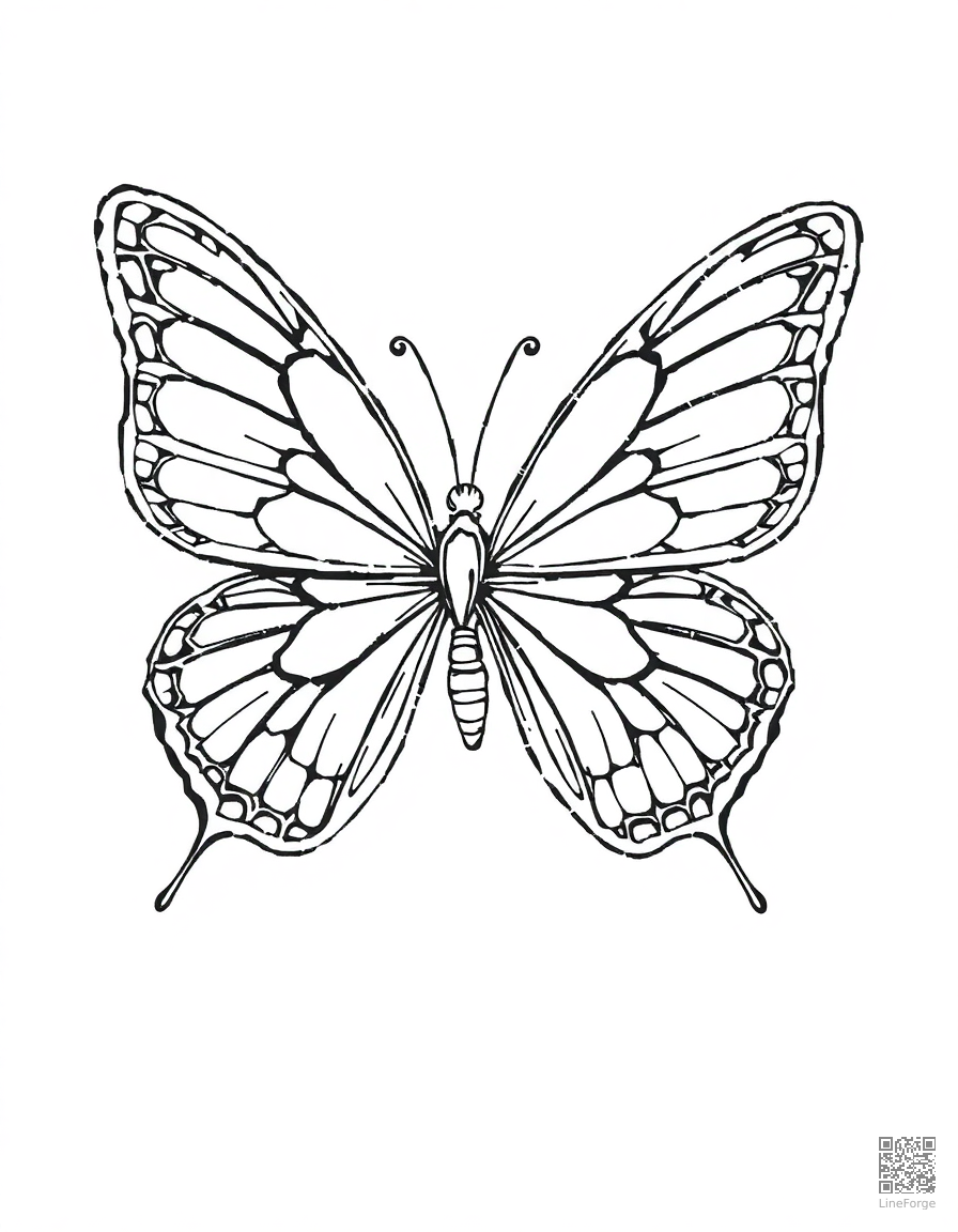 Butterfly with intricate wing patterns coloring page Manga style - free printable