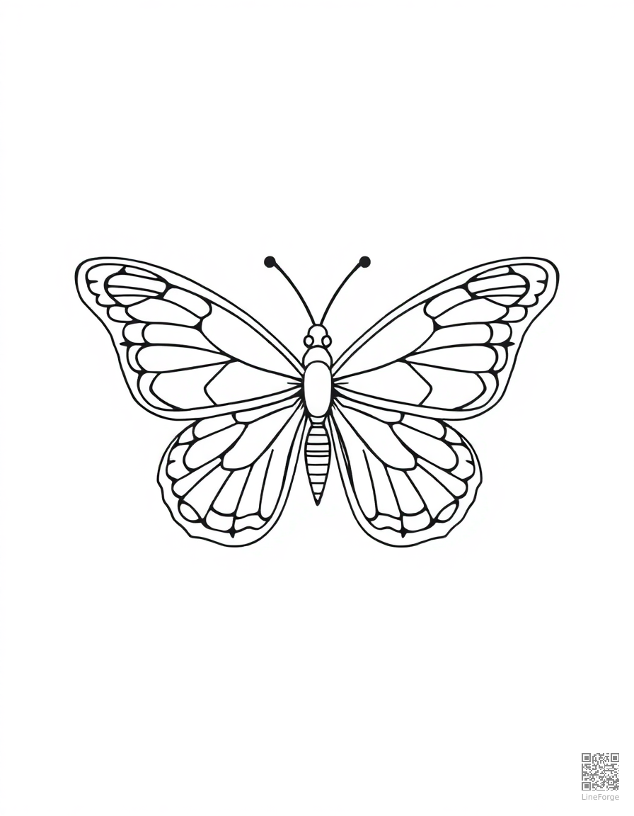Butterfly with intricate wing patterns coloring page Minimal style - free printable