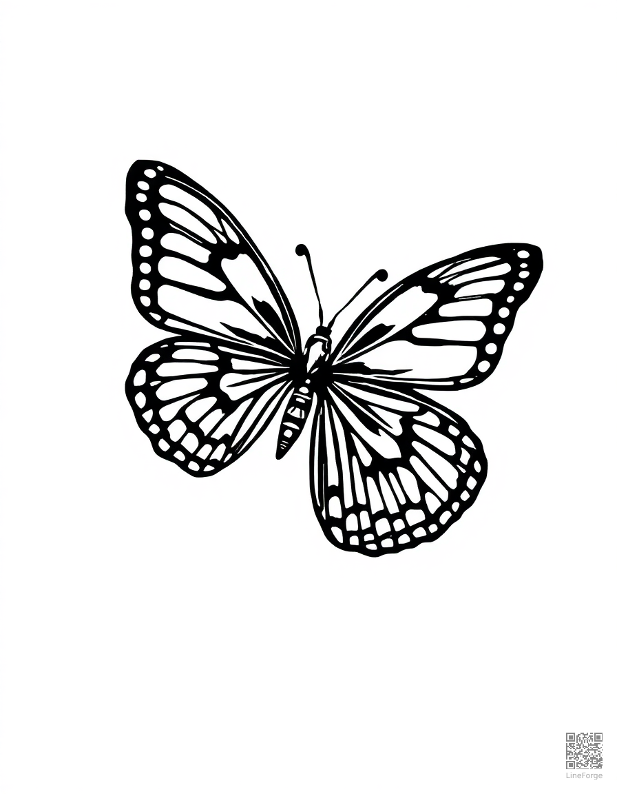Butterfly with intricate wing patterns coloring page Woodcut style - free printable