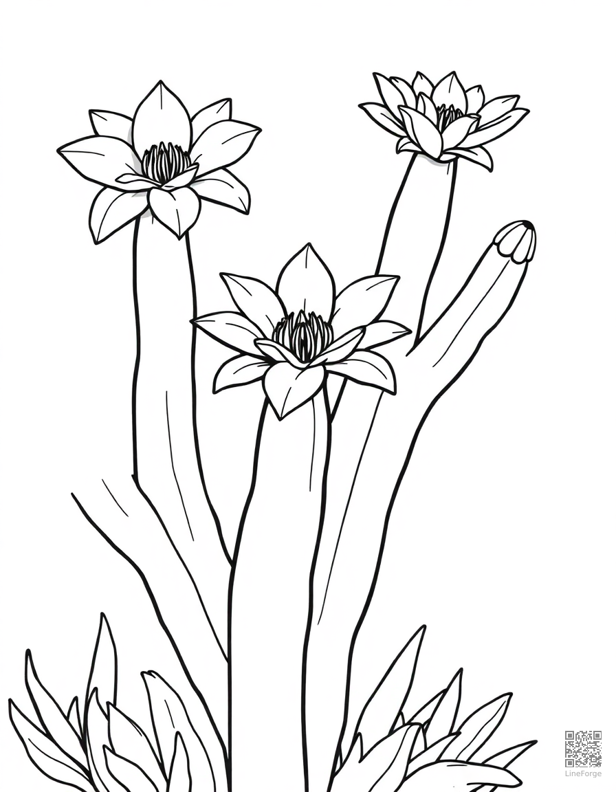 cactus flower blooming in the desert coloring page Contour style - free printable