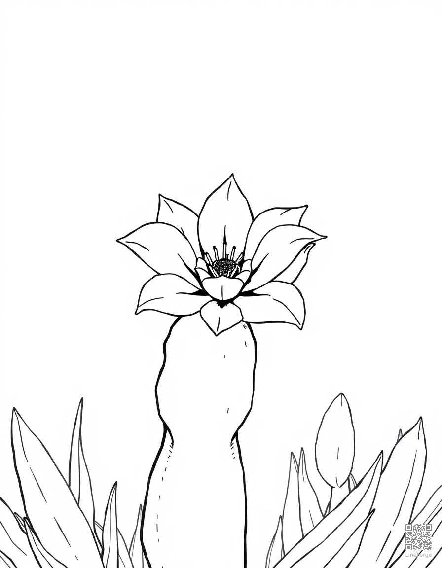 cactus flower blooming in the desert coloring page Manga style - free printable