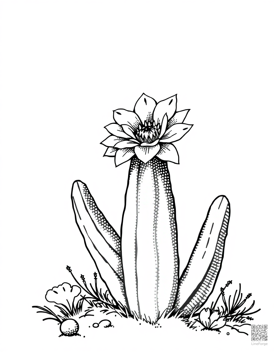 cactus flower blooming in the desert coloring page Stipple style - free printable