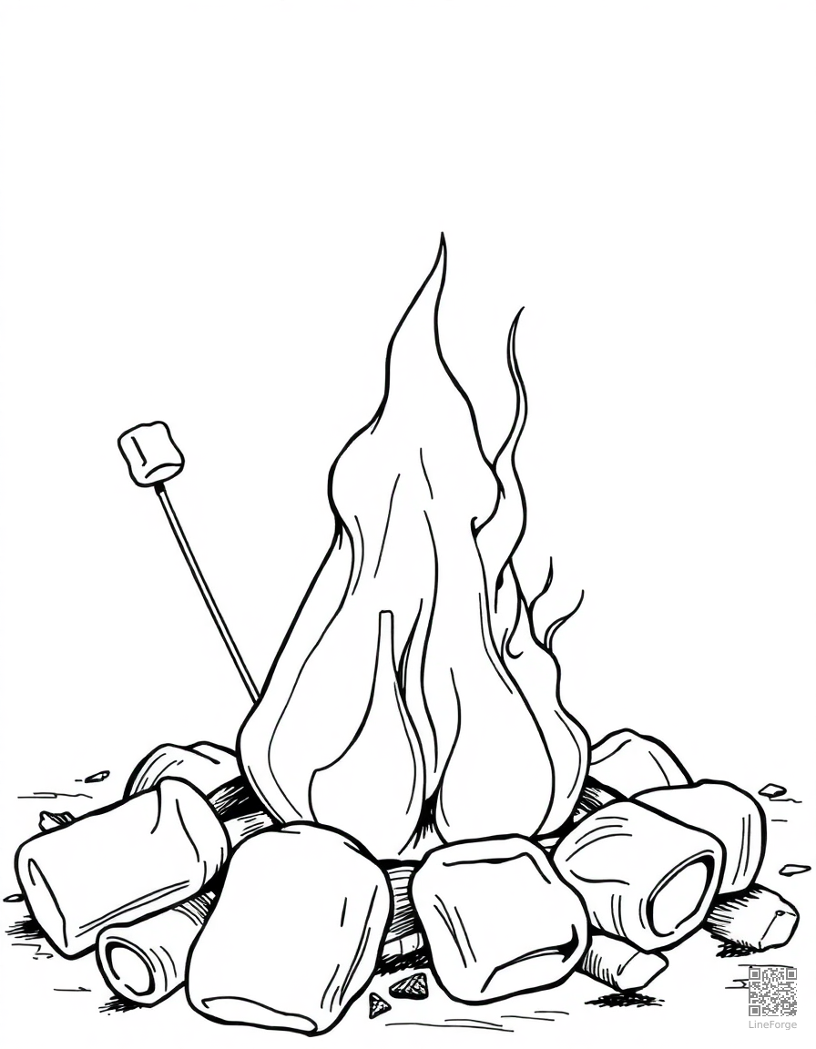 campfire with marshmallows on sticks coloring page Manga style - free printable