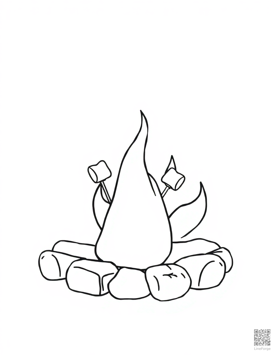 campfire with marshmallows on sticks coloring page Minimal style - free printable