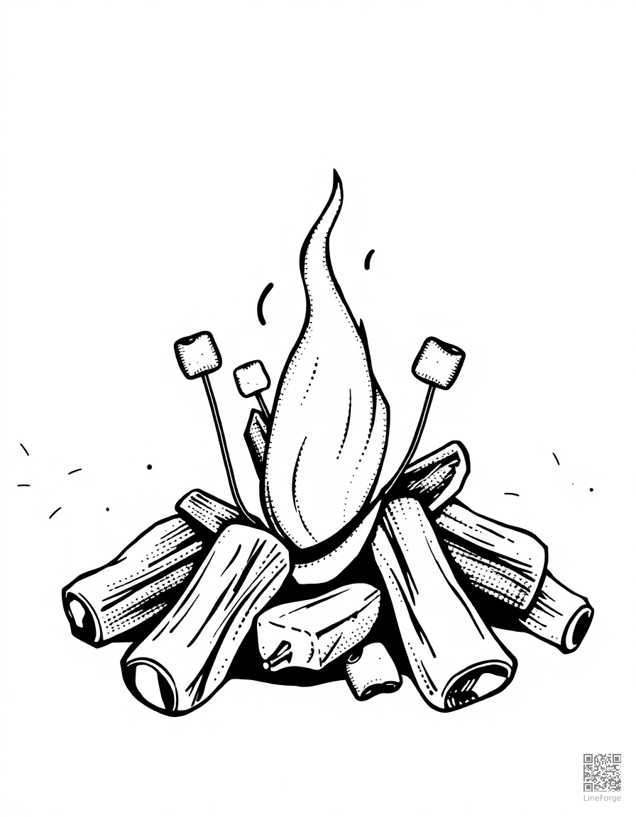 campfire with marshmallows on sticks coloring page Stipple style - free printable