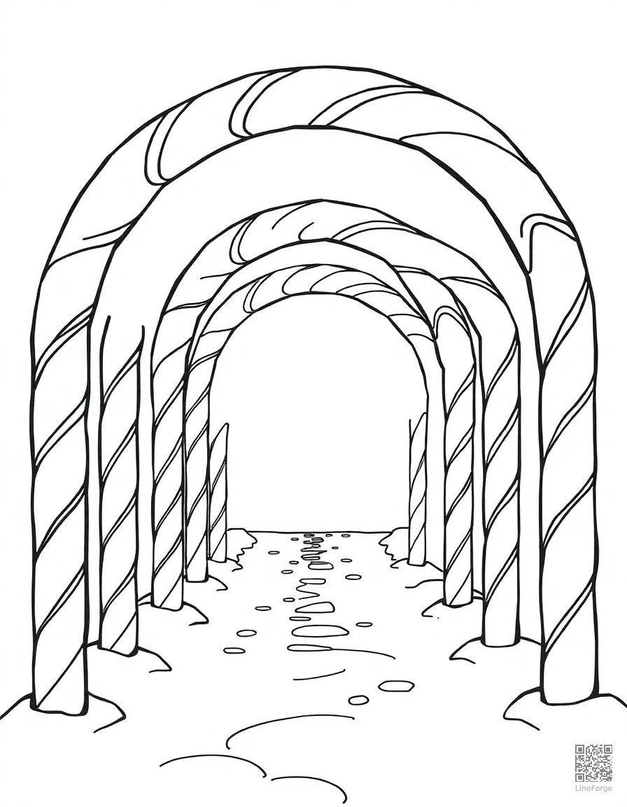 candy cane arch over a pathway coloring page Contour style - free printable
