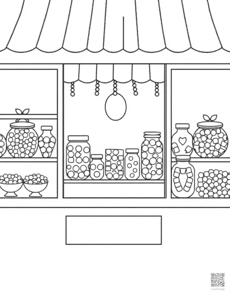 candy shop with jars of colorful sweets coloring page Minimal style - free printable