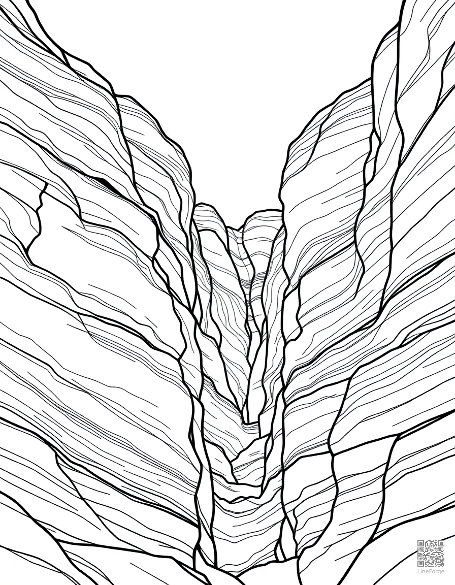 canyon with layered red rock walls coloring page Contour style - free printable