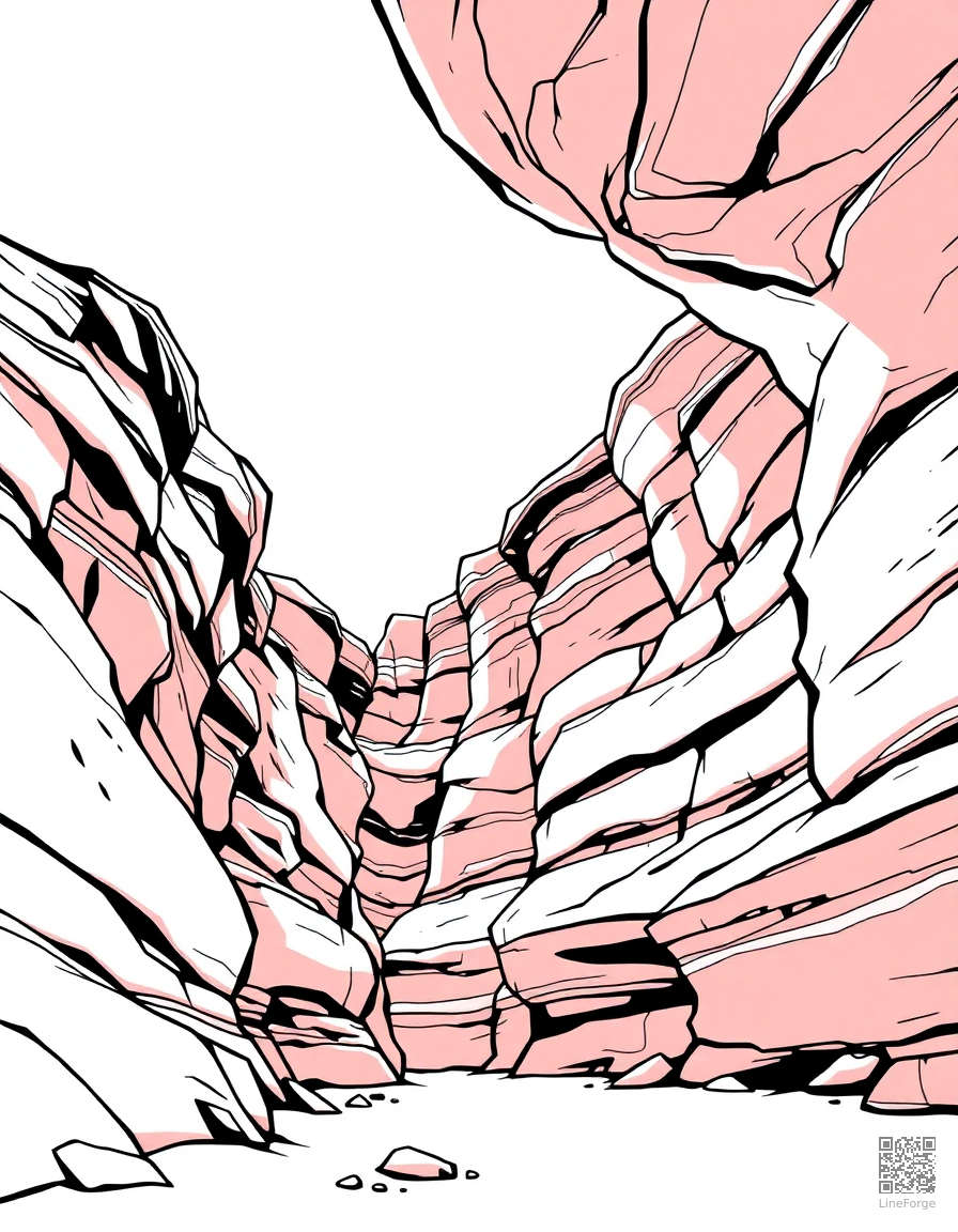 canyon with layered red rock walls coloring page Manga style - free printable