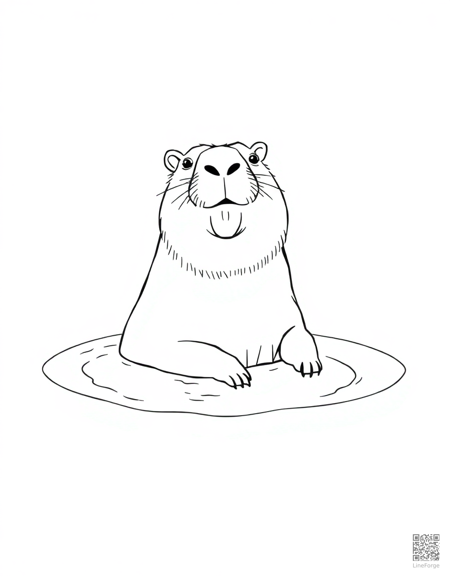 capybara relaxing in a hot spring coloring page Minimal style - free printable