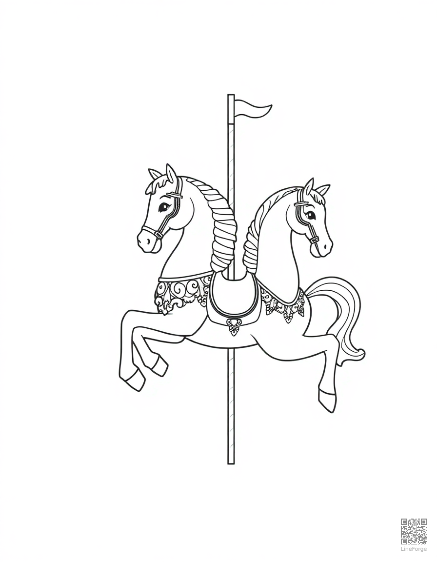 carousel horse with ornate decorations coloring page Minimal style - free printable