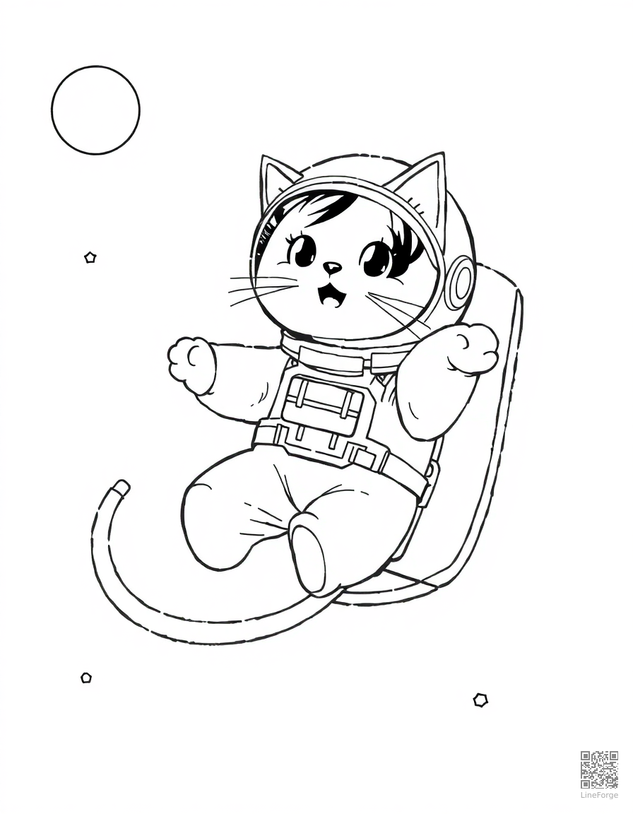 cat astronaut floating in space coloring page Manga style - free printable
